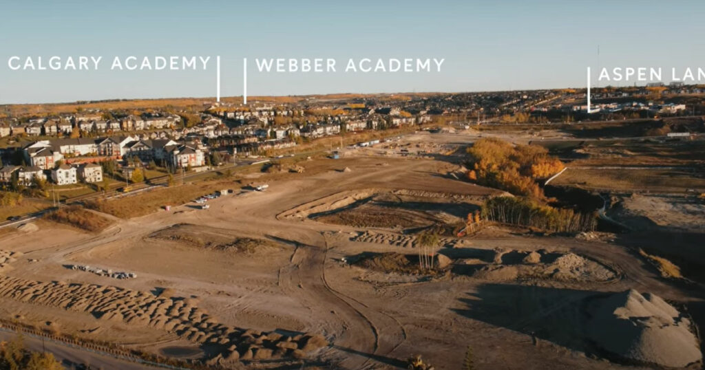 Showing how close Webber Academy and Calgary Academy are to Aspen Spring Estates